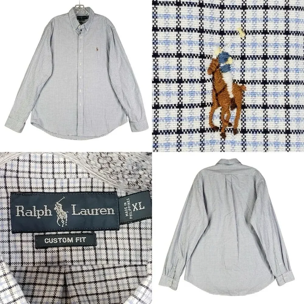 Polo Ralph Lauren Shirt Oxford Button Down Mens Size XL LS White Blue Plaid